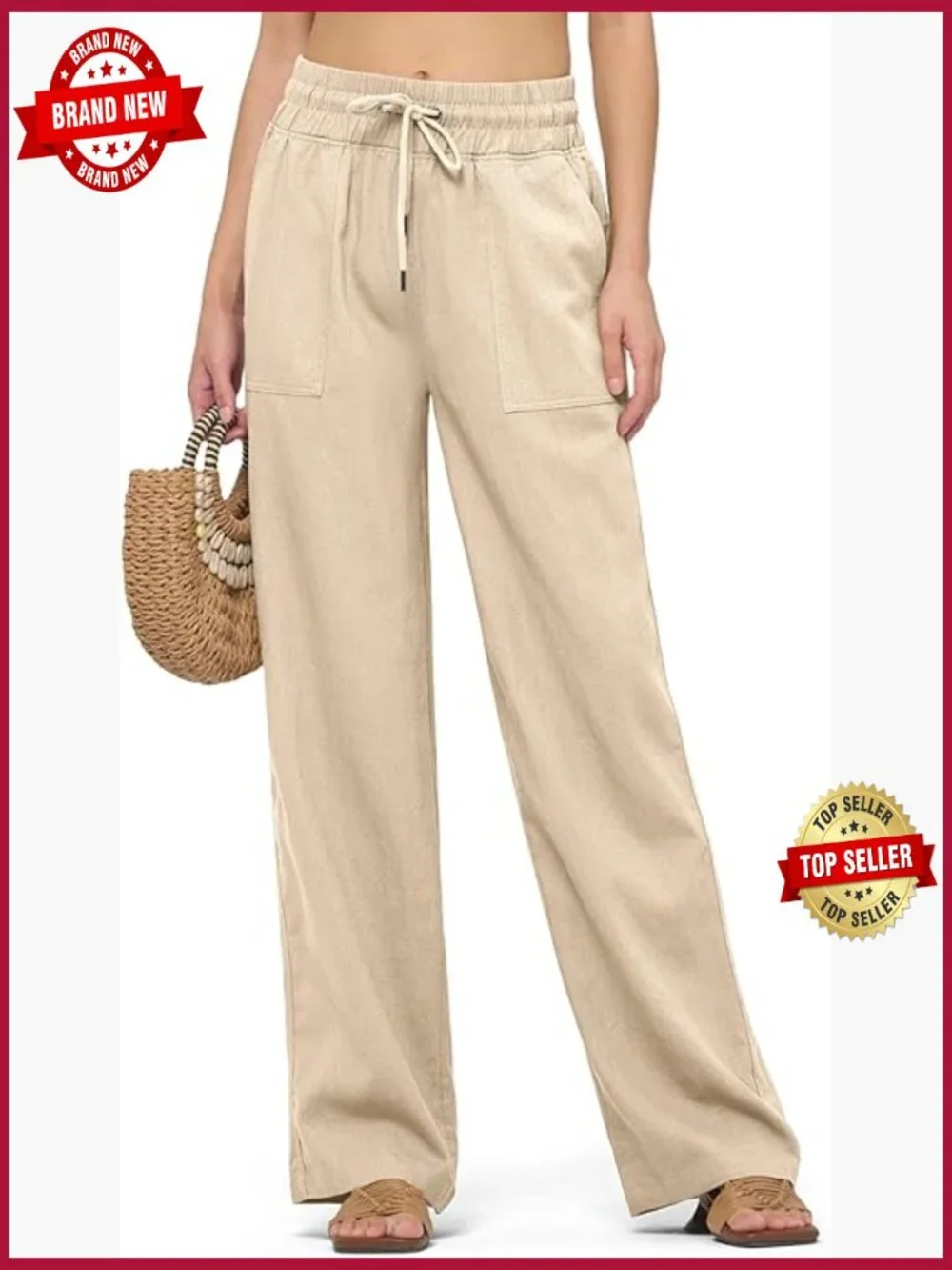 Wide Leg Linen Pants with Pockets Palazzo Casual Beach